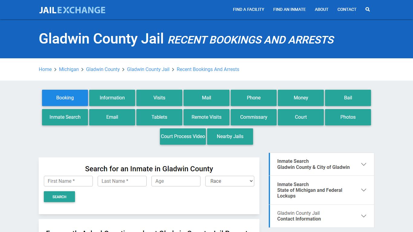 Gladwin County Jail Recent Bookings And Arrests - Jail Exchange