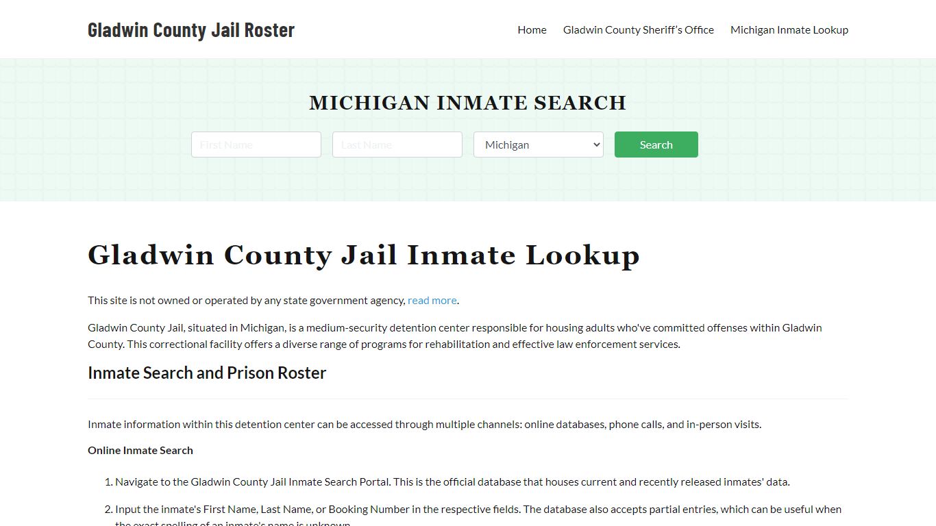 Gladwin County Jail Roster Lookup, MI, Inmate Search