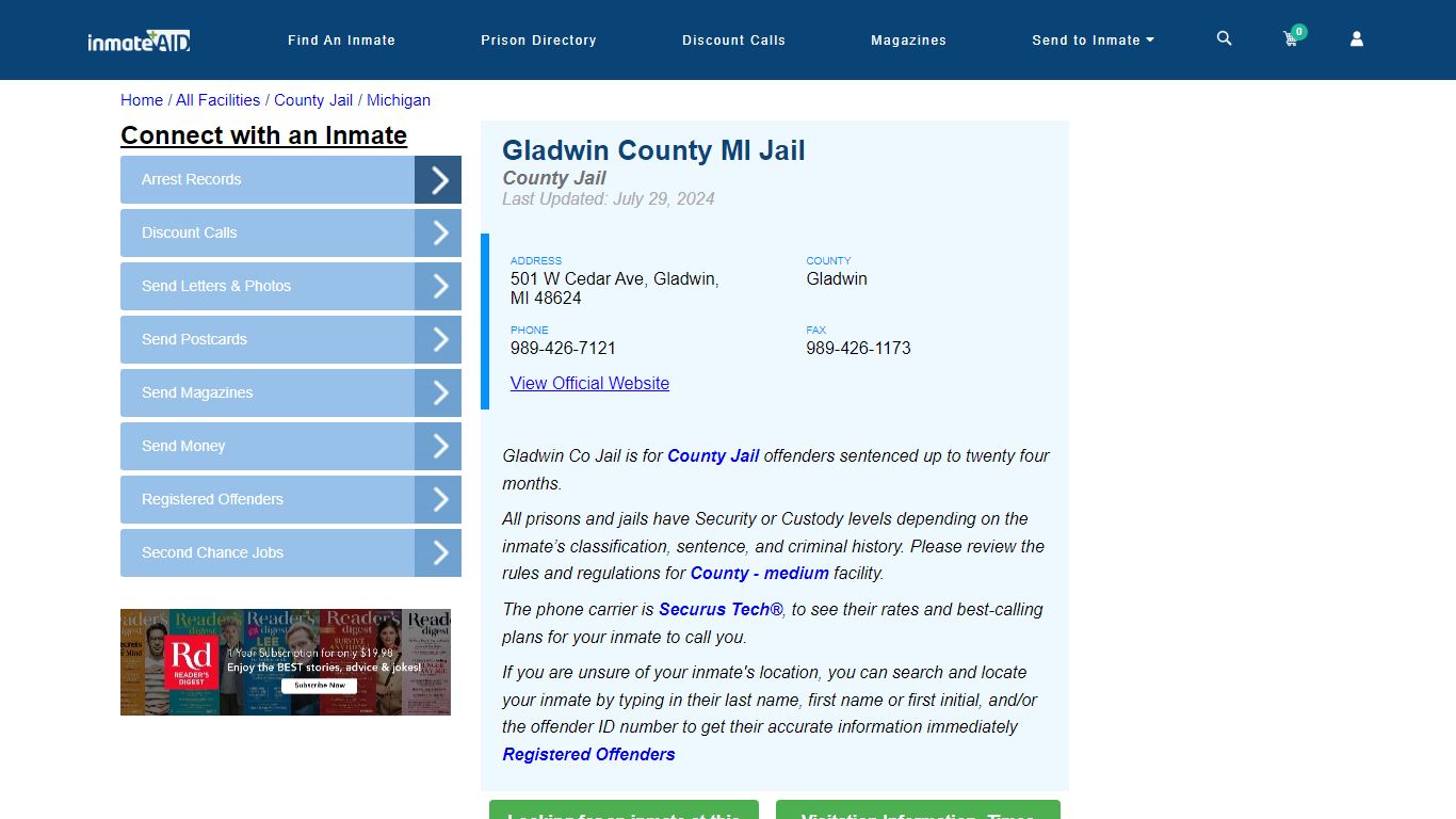 Gladwin County MI Jail - Inmate Locator